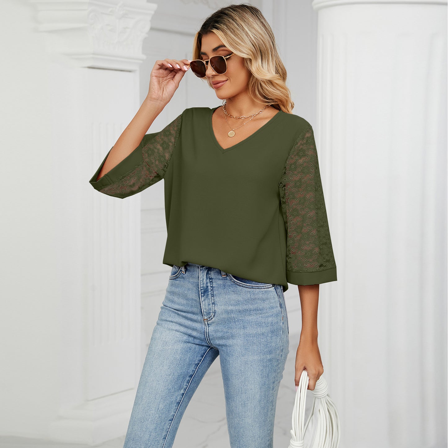 Fashion Summer Chiffon 3/4 Sleeves Women Blouses