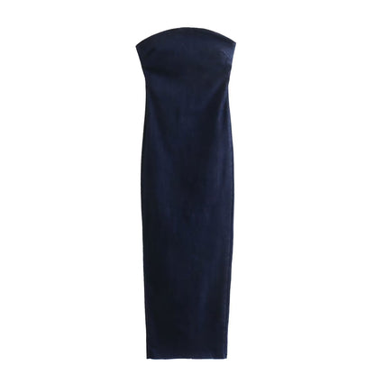 Sexy Back Zippered Strapless Denim Dresses
