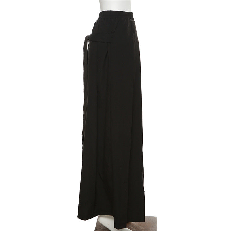 Casual High Waist Summer Black Wide Legs Pants