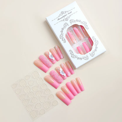 Valentine's Day Pink Small Rhinestone Press on Nails