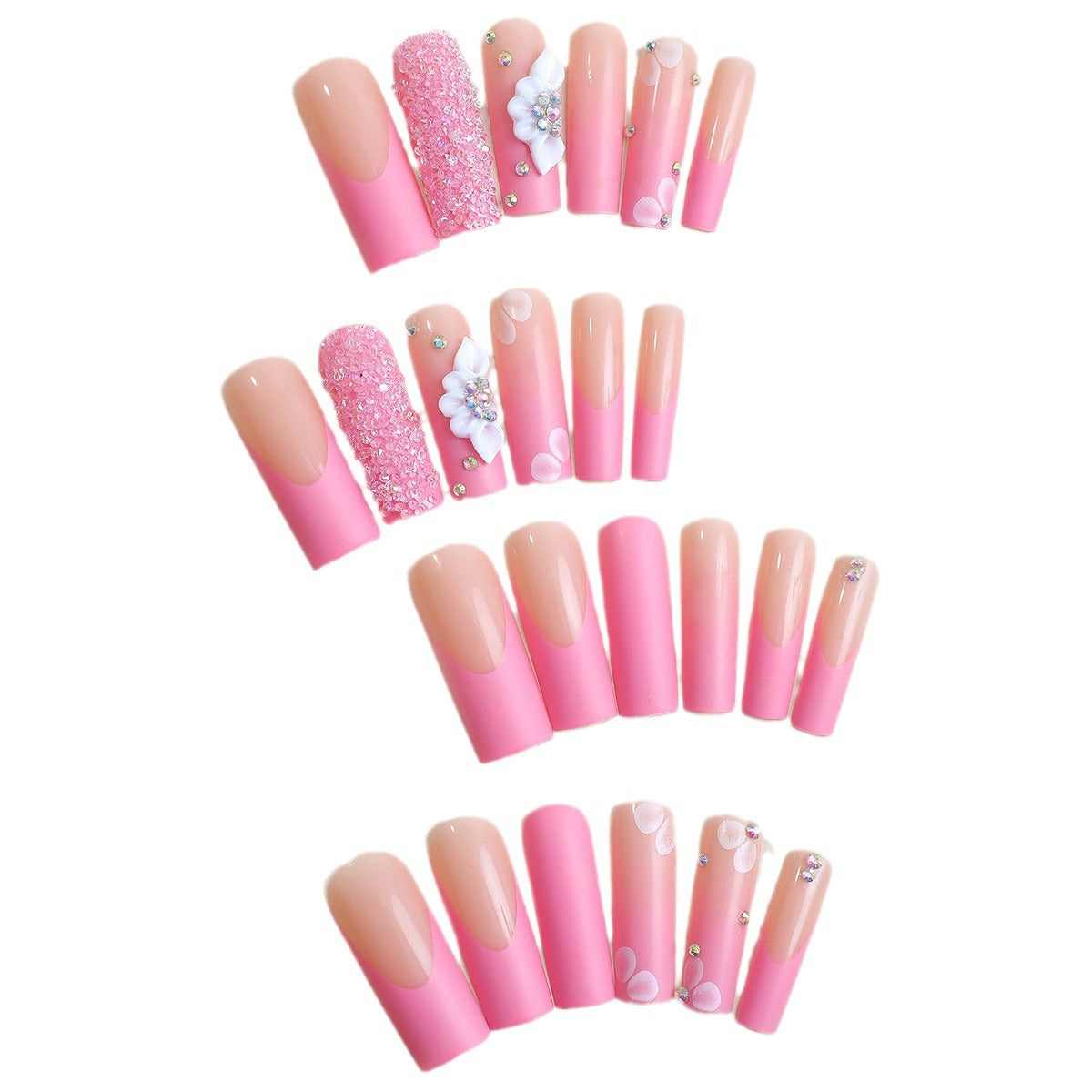 Valentine's Day Pink Small Rhinestone Press on Nails