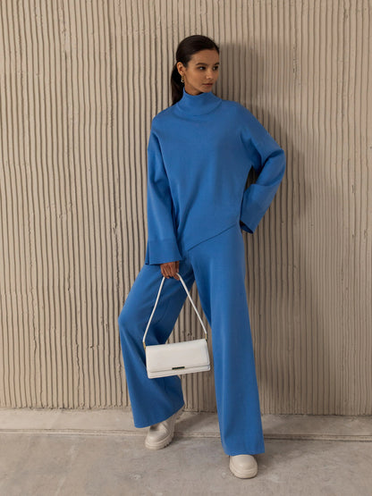 Casual Irregular Pullover Sweaters and Wide Legs Pants Outfits Sets