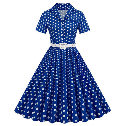 Vintage Turnover Collar Short Sleeves Dresses