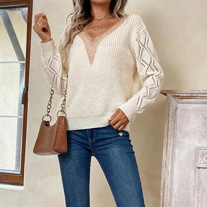 Casual V Neck Knitted Pullover Sweaters