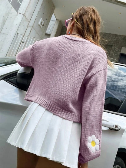 Sweety Floral Print Knitted Cardigan Sweaters