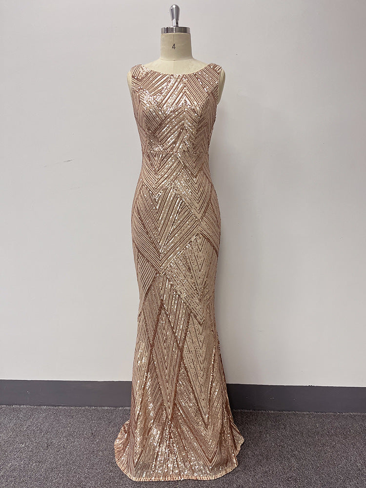 Sexy Rose Golden Mermaid Evening Party Dresses