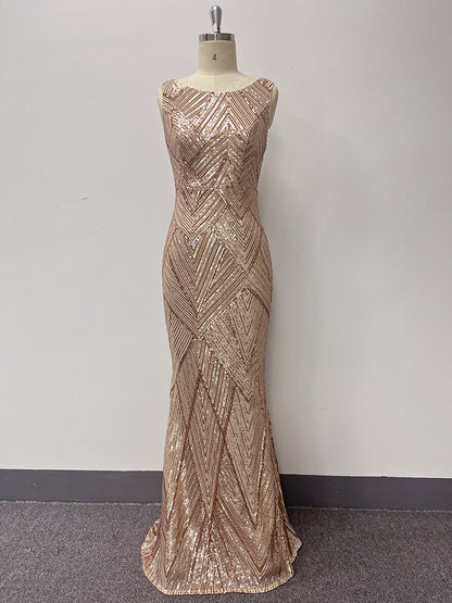 Sexy Rose Golden Mermaid Evening Party Dresses