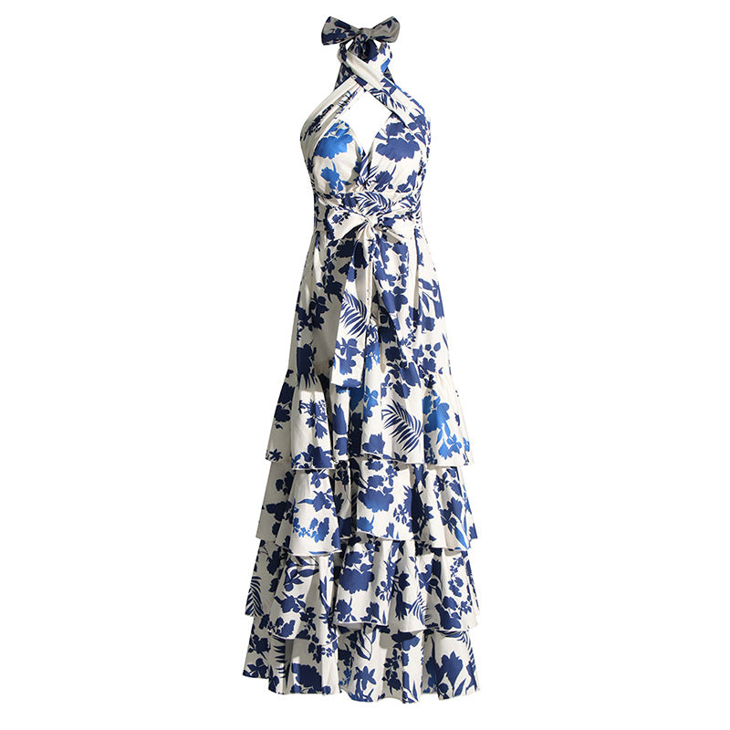 Designed Elegant Summer Halter Cake Style Long Dresses