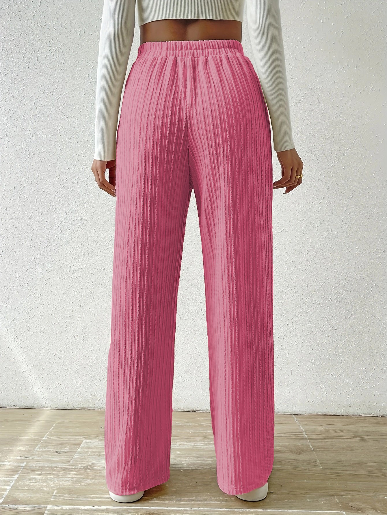 Casual Elastic High Waist Wide Legs Pants for Women