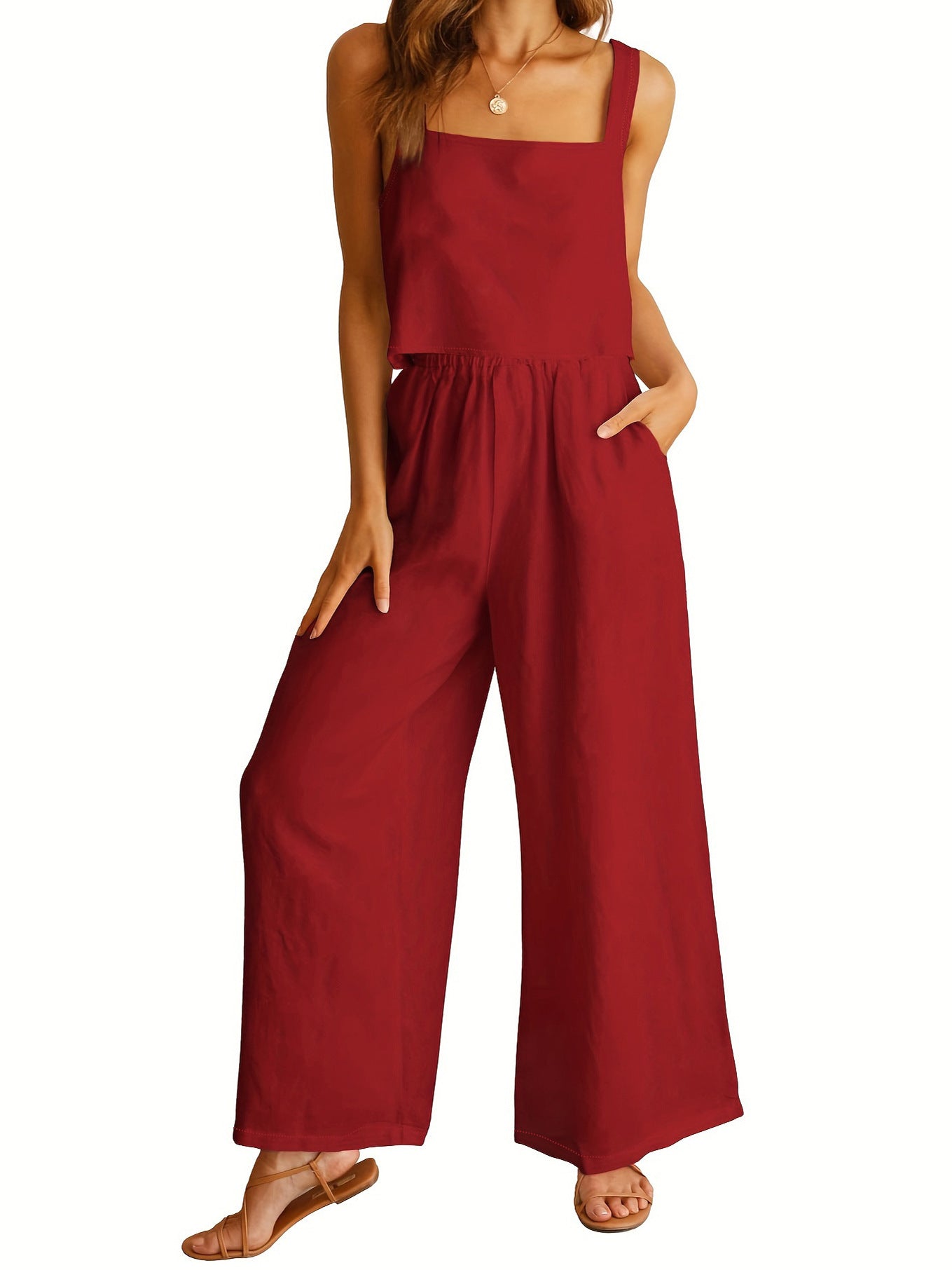 Women's  2-piece Set Square Collar Sleeveless Sling Vest Wide Leg Trousers