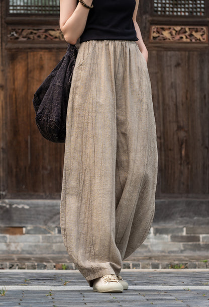 Casual Dyed Linen Wide Legs Pants