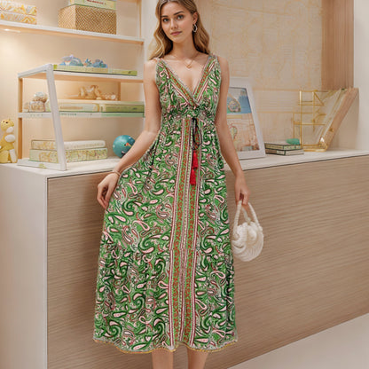 Bohemian Cotton Sleeveless V Neck Long Maxi Dresses