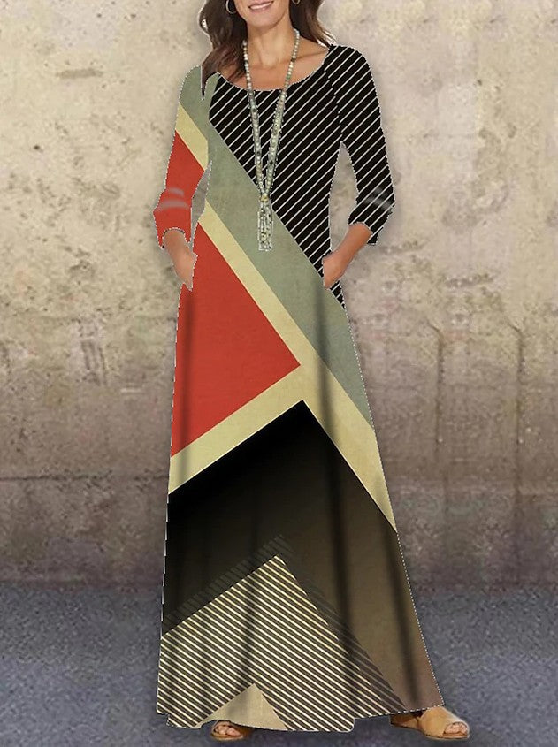 Elegant 3D Floral Print Summer Long Dresses