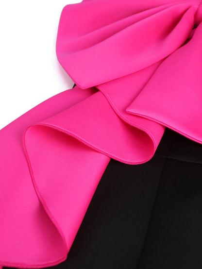 Designed Contrast Color Ruffled Evening Party Dresses
