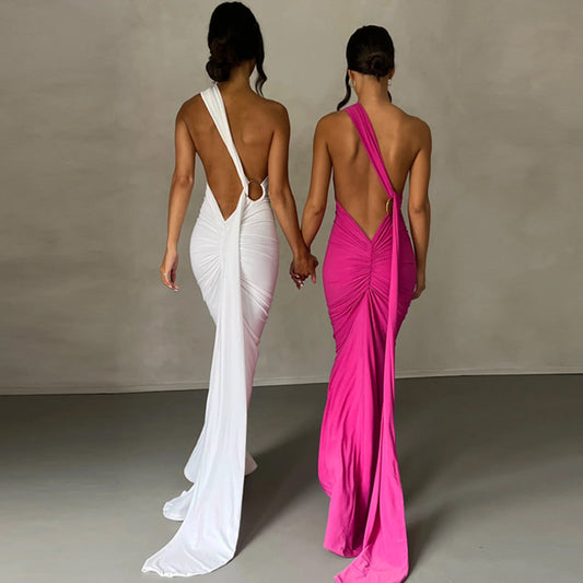 Sexy One Shoulder Sleeveless Long Evening Party Dresses