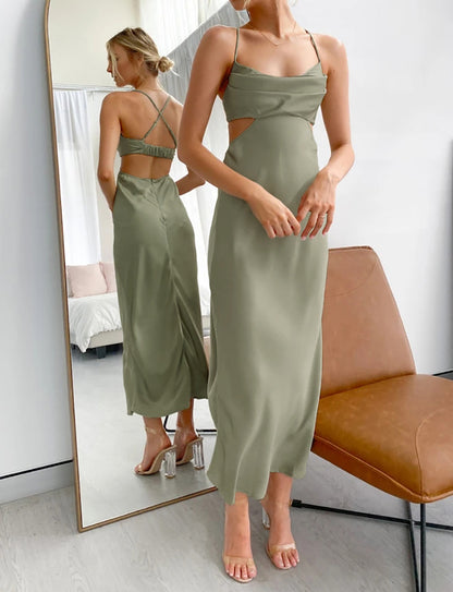 Sexy Satin Backless Long Sleeveless Party Dresses