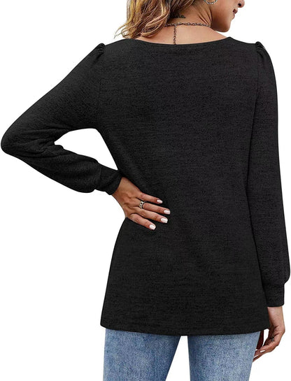 Fashion Square Neckline Long Sleeves Shirts