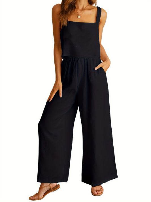 Women's  2-piece Set Square Collar Sleeveless Sling Vest Wide Leg Trousers