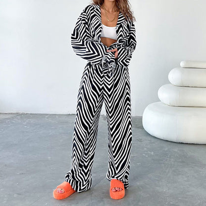 Fashion Black & White Stripes Two Pieces Suits for Women