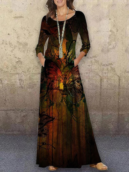 Elegant 3D Floral Print Summer Long Dresses