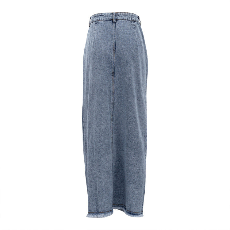 Fashion High Waist Split Front Denim Sheath Skirts