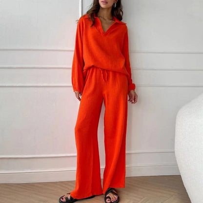 Trendy Women's Linen Two Piece Set with Long Sleeves for Stylish Casual Looks