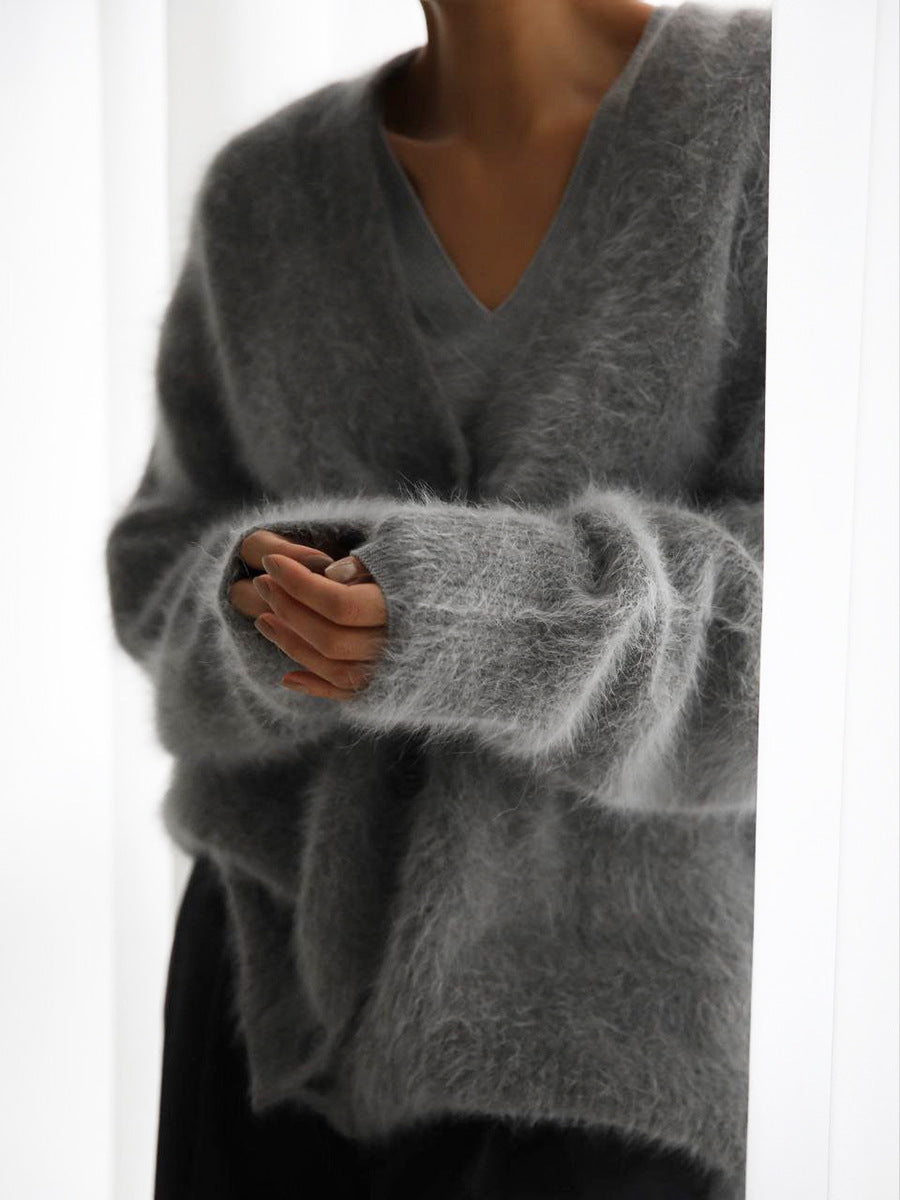 Casual V Neck Long Sleeves Knitted Sweaters