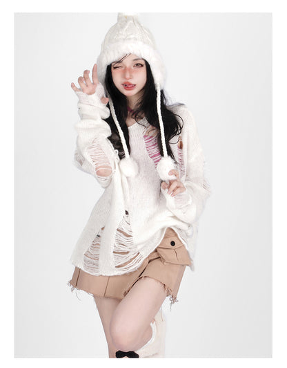 Casual Broken Holes Long Sleeves Knitted Sweaters