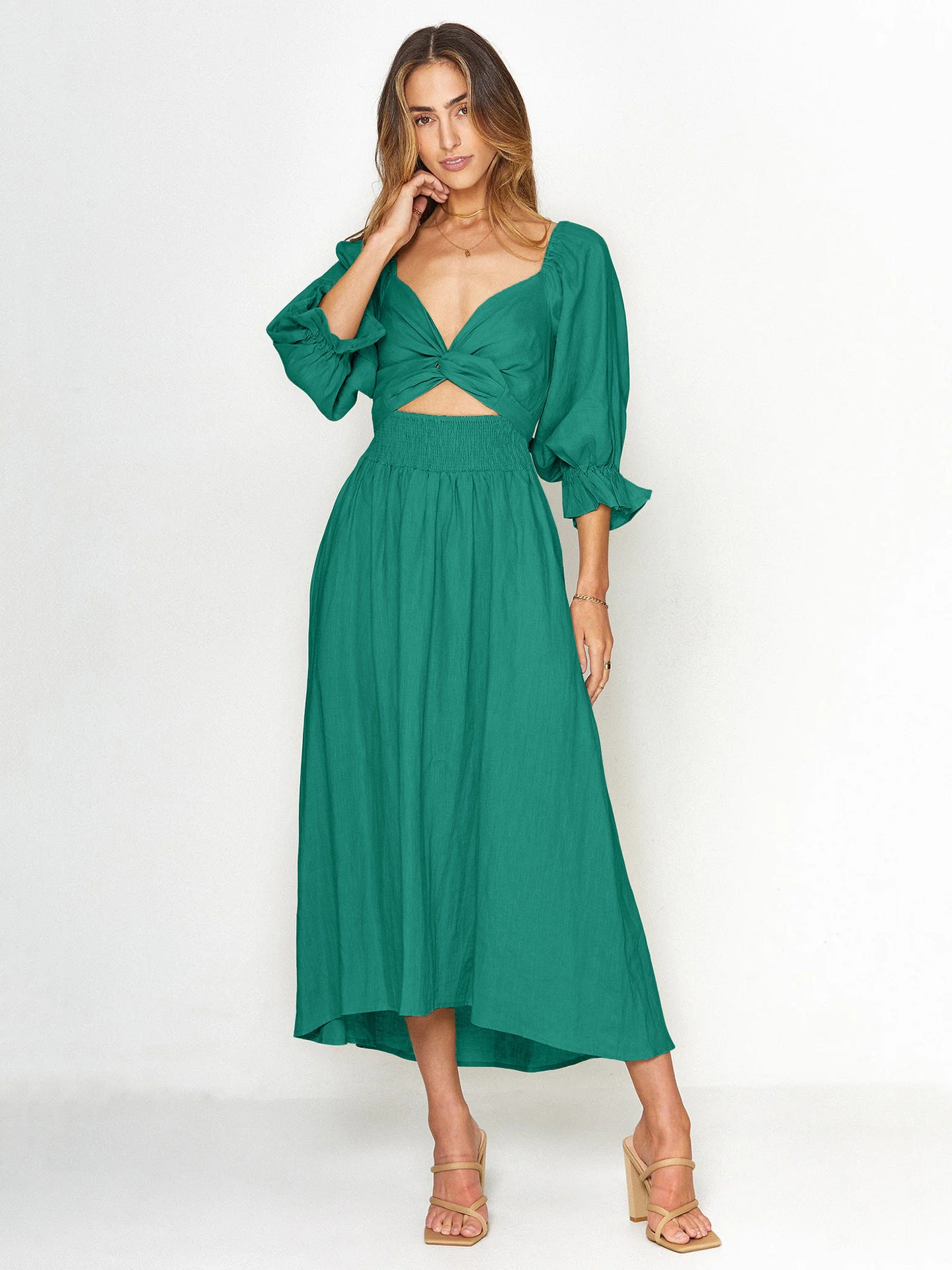 Summer High Waist Long Sleeves Double Sides Midi Dresses