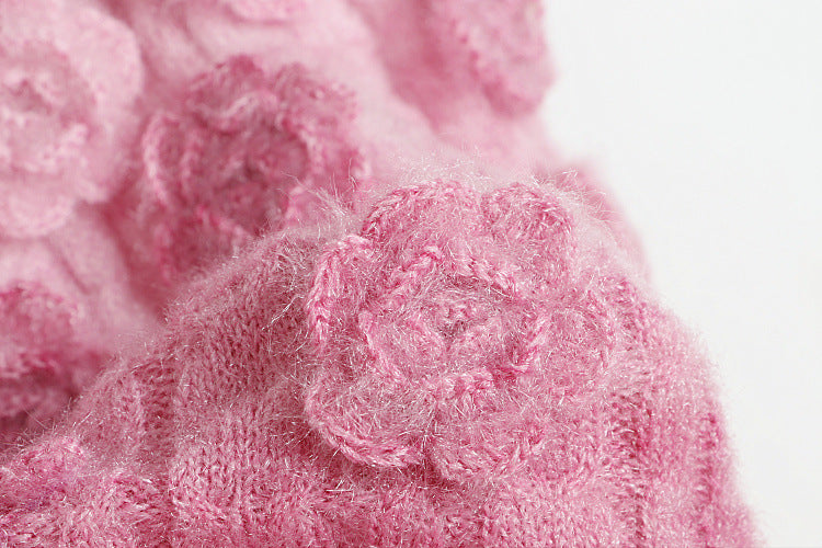 Fashion Lovely 3D Floral Design Short Knitted Sweaters