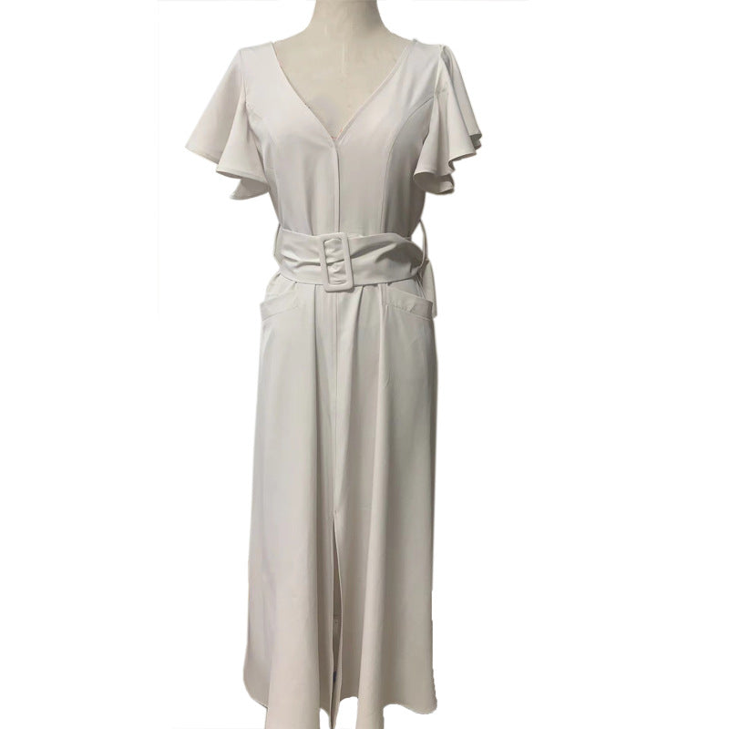 Fashion V Neck Ruffled Long Dresses