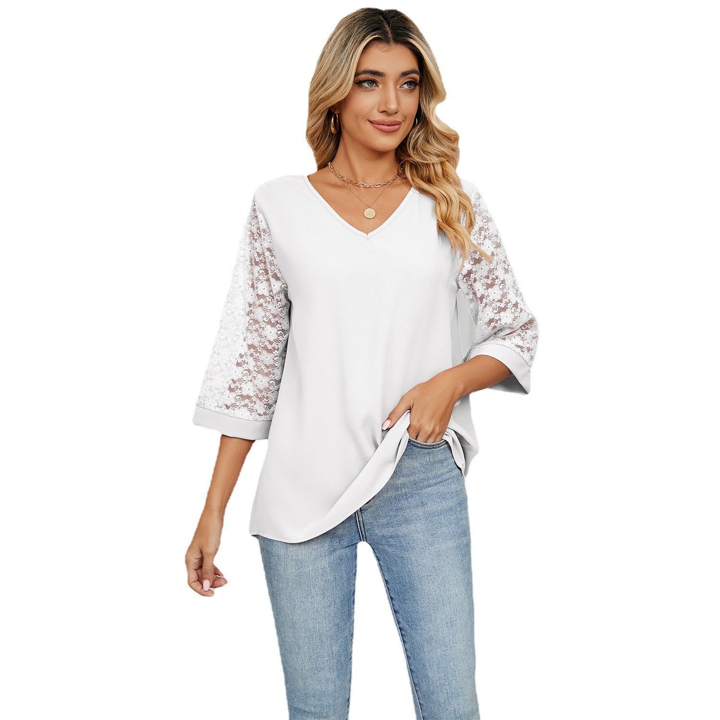 Fashion Summer Chiffon 3/4 Sleeves Women Blouses