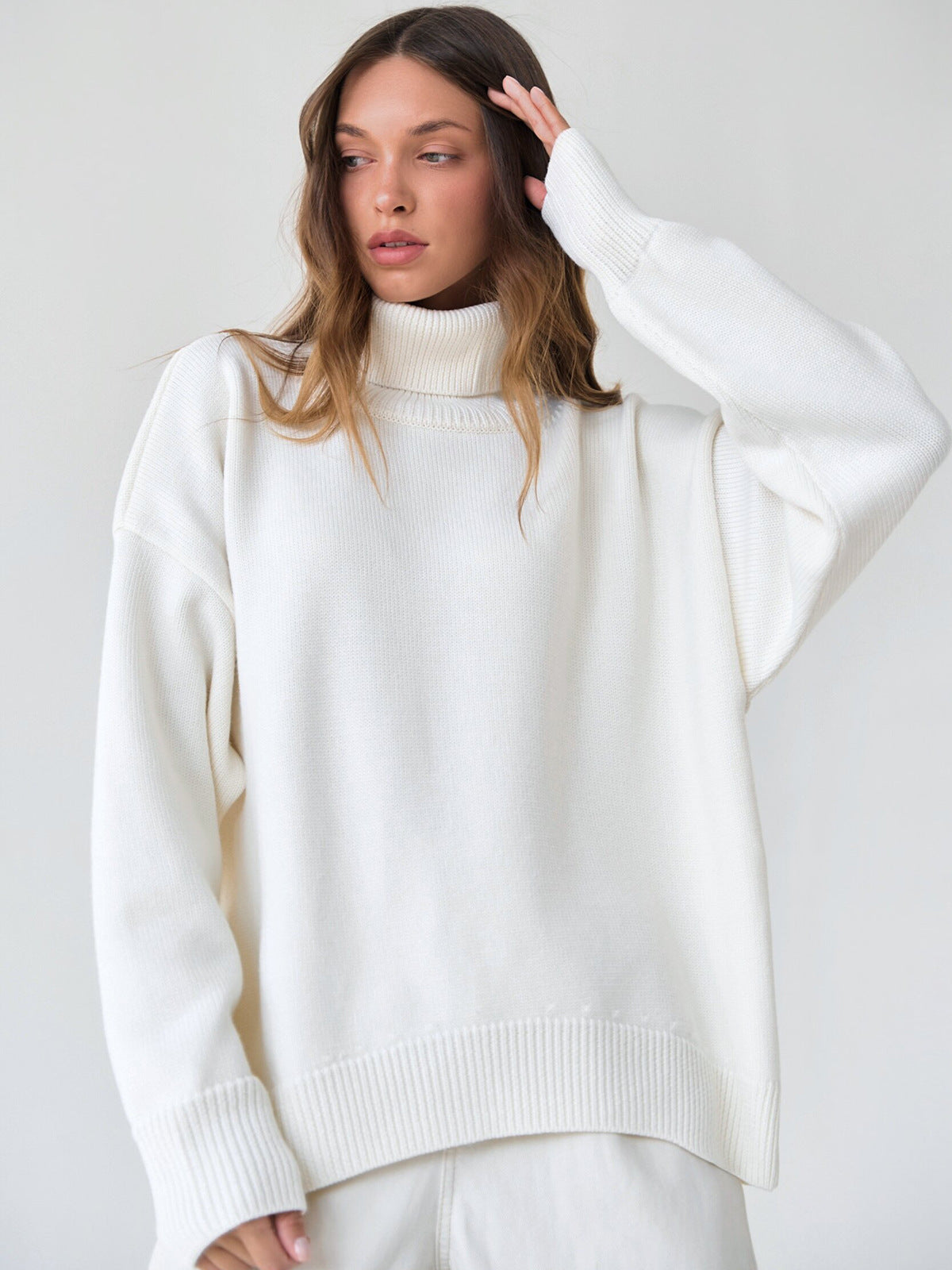 Fashion High Neck Knitted Pullover Sweaters for Women