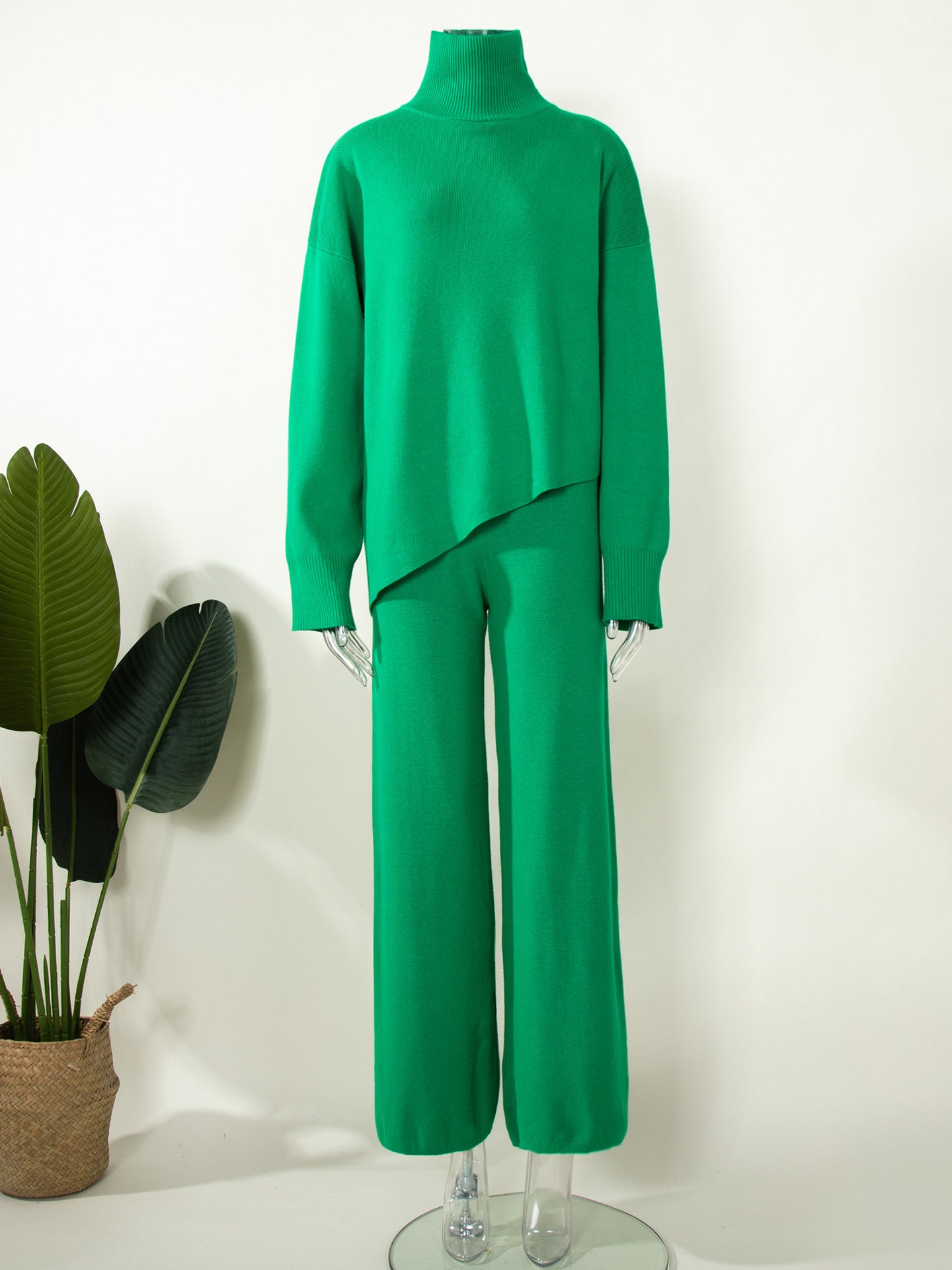 Casual Irregular Pullover Sweaters and Wide Legs Pants Outfits Sets
