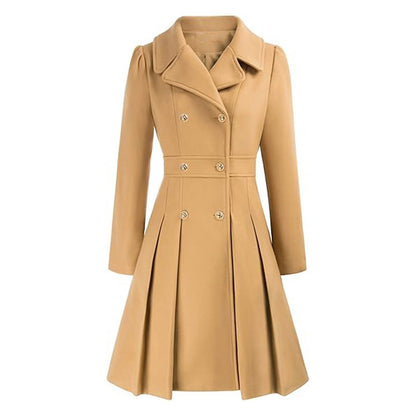 Fashion Women's Trench Coat Lapel Double-breasted Pocket A-shaped Pea Coat