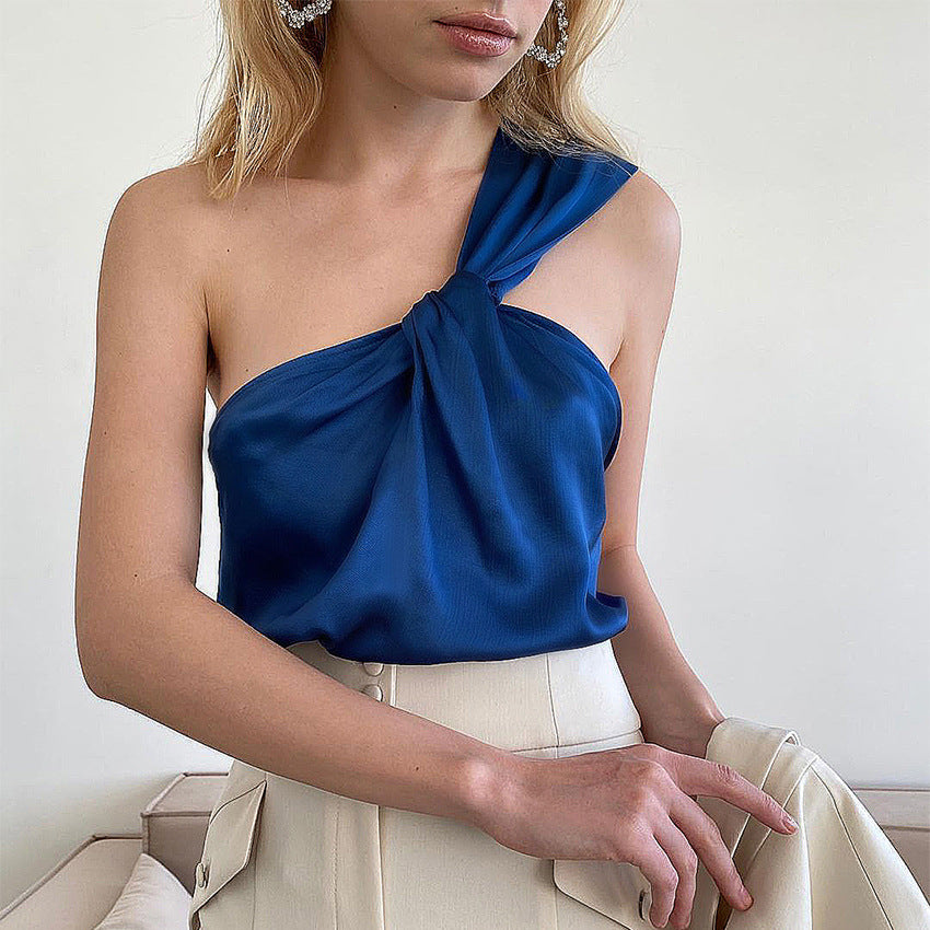 Sexy Satin One Shoulder Women Crop Tops