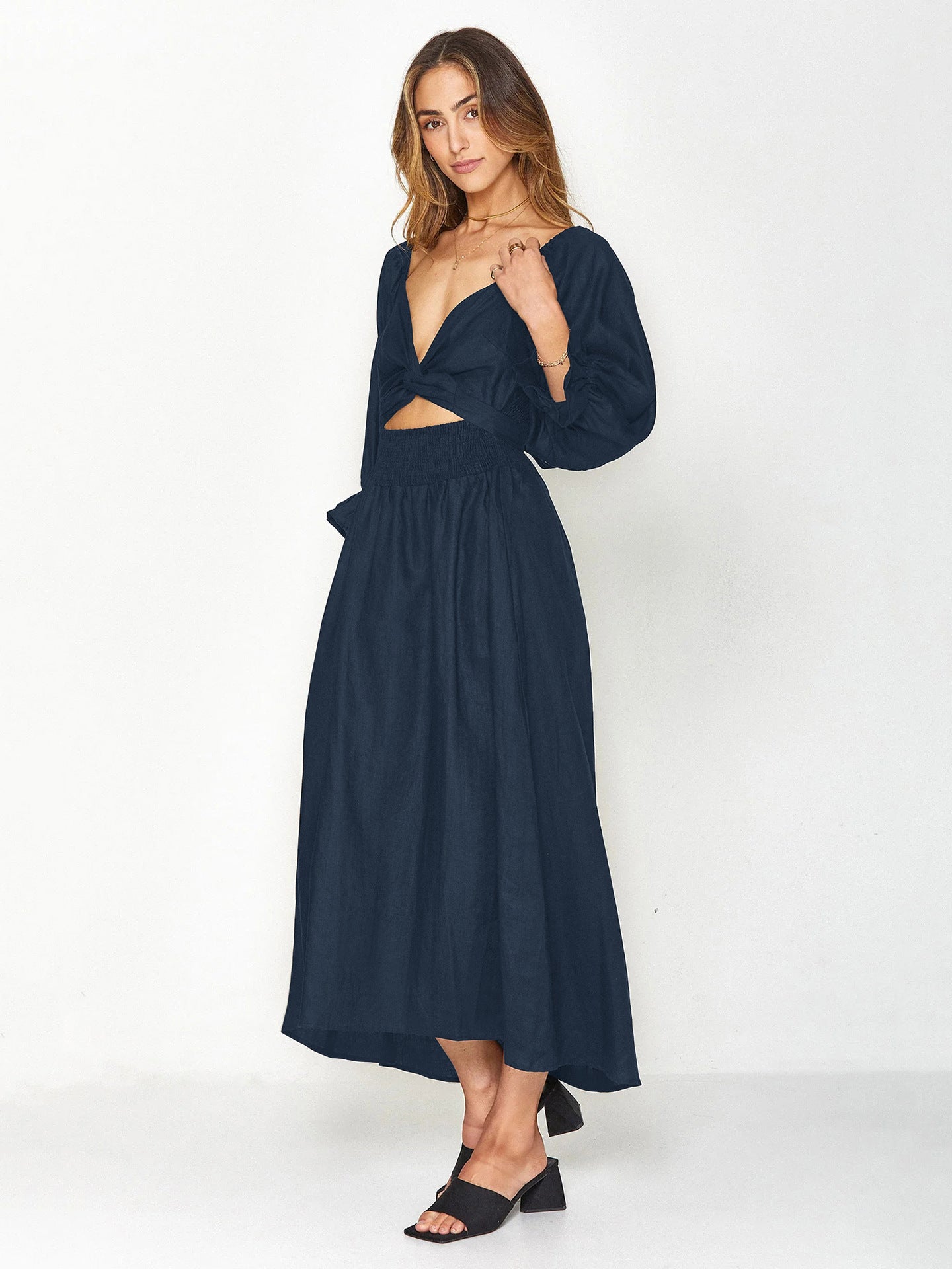 Summer High Waist Long Sleeves Double Sides Midi Dresses