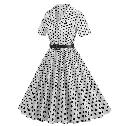 Vintage Turnover Collar Short Sleeves Dresses