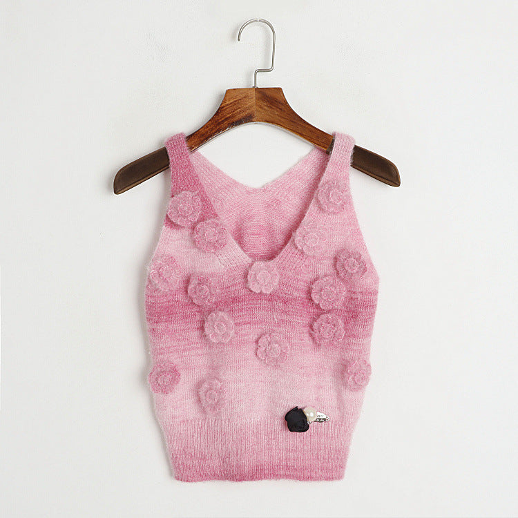 Fashion Lovely 3D Floral Design Short Knitted Sweaters