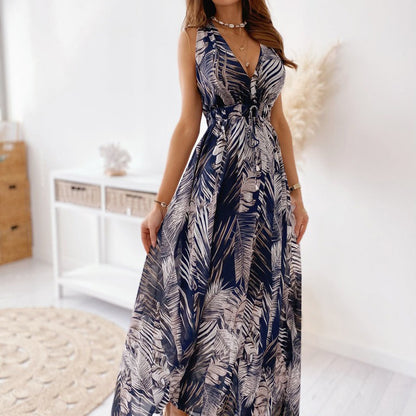 Casual Summer Floral Print Backless Vacation Dresses