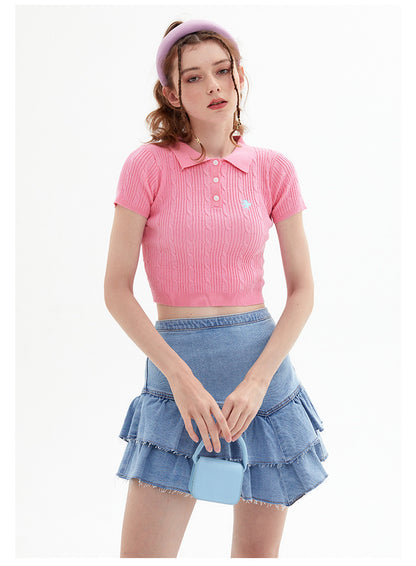 Vintage Knitted Short Sleeves Polo T Shirts