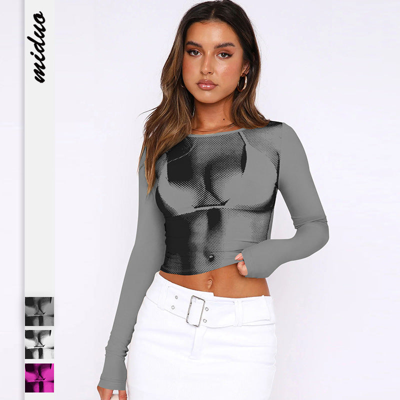 Fashion Midriff Baring Long Sleeves Tight T Shirts