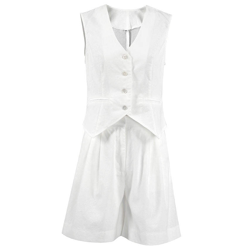 Designed Linen Cotton Summer Sleeveless Tops and Shorts Sets