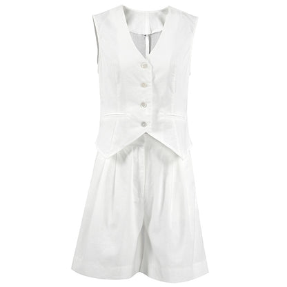 Designed Linen Cotton Summer Sleeveless Tops and Shorts Sets