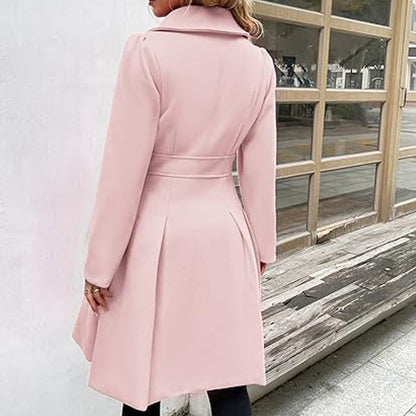 Fashion Women's Trench Coat Lapel Double-breasted Pocket A-shaped Pea Coat