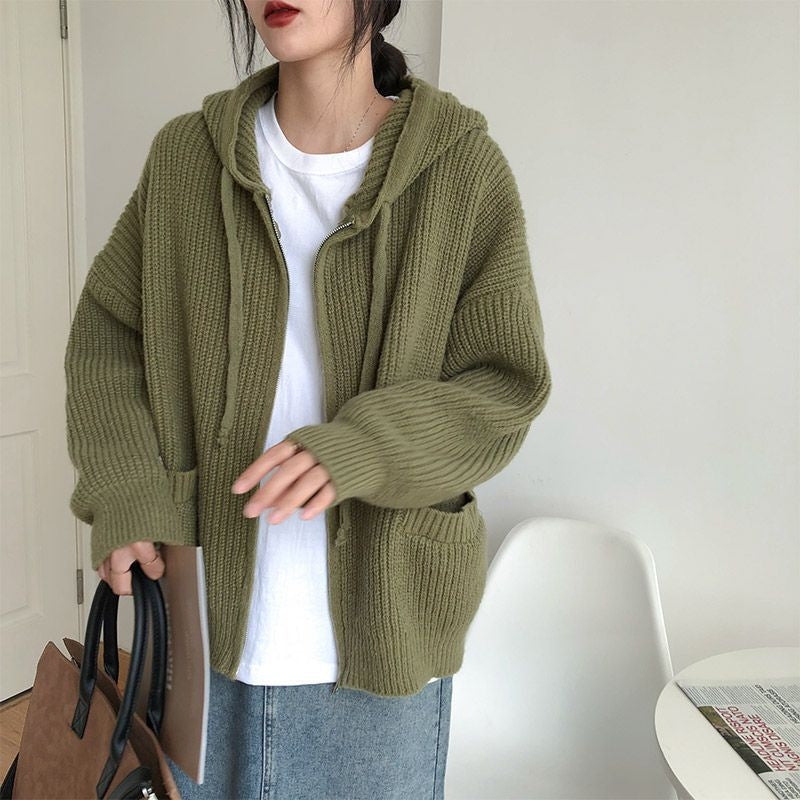 Casual Vintage Knitted Hoodies Cardigan Sweaters