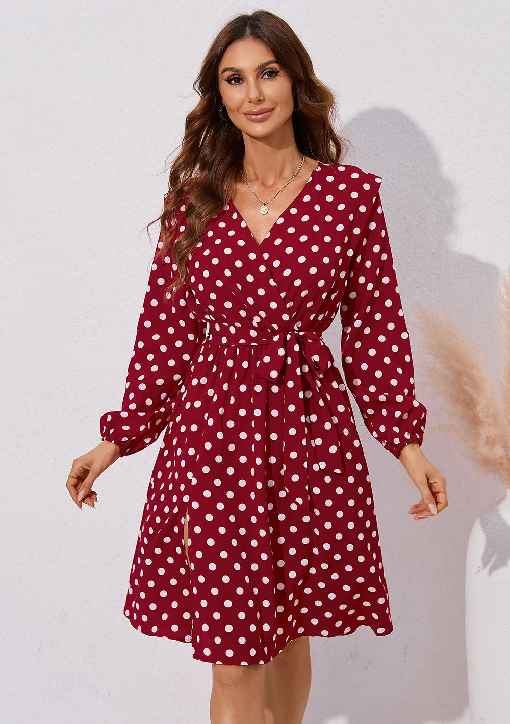 Casual Polka Dot Long Sleeves Short Dresses for Women