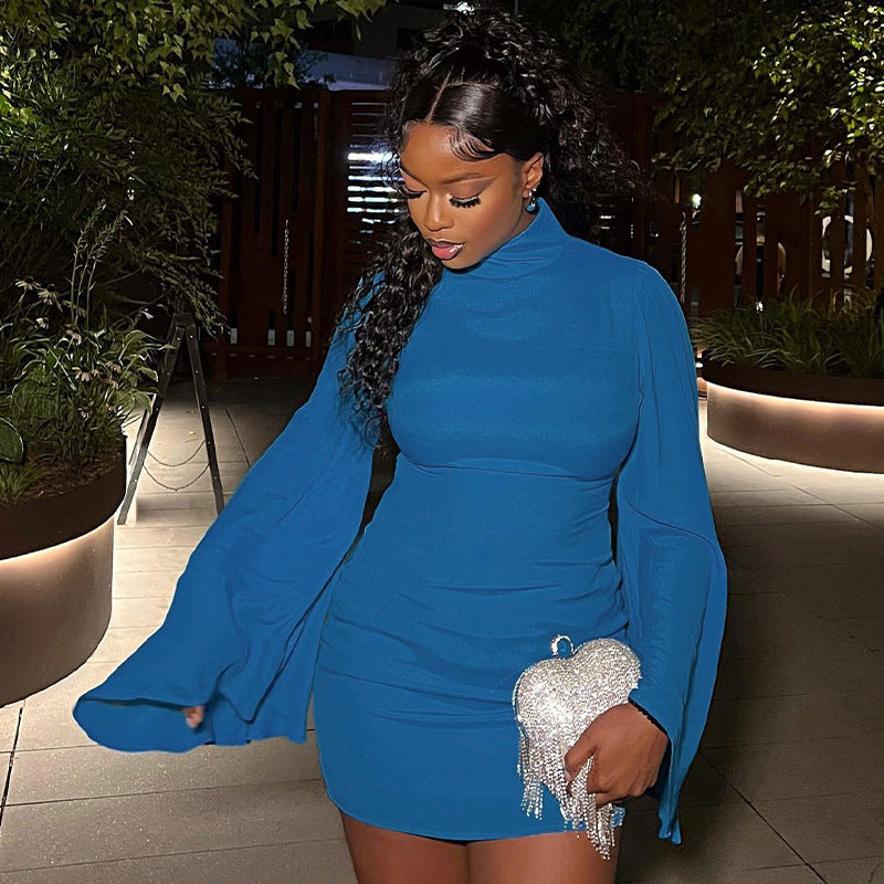 Sexy High Neck Bodycon Long Sleeves Short Dresses