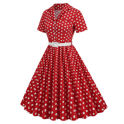 Vintage Turnover Collar Short Sleeves Dresses