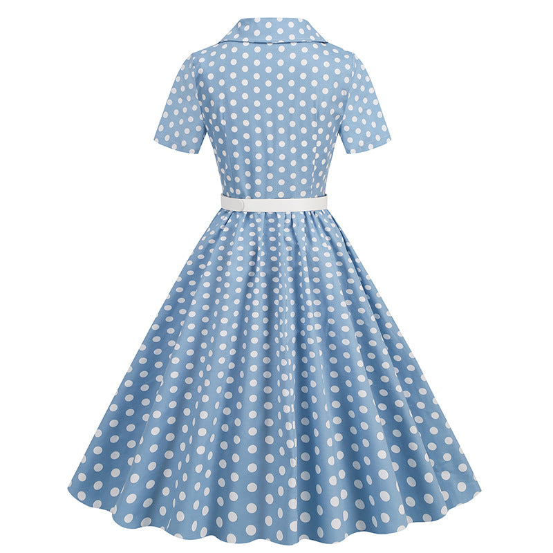Vintage Turnover Collar Short Sleeves Dresses